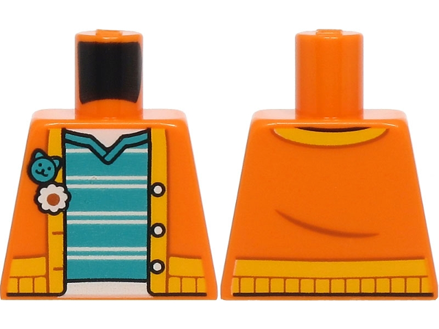 Lego Torso Jacket with Bright Light Orange Trim over Dark Turquoise Shirt with White Stripes Pattern / Orange