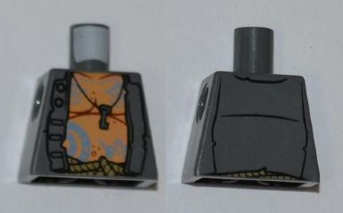 Lego Torso PotC Vest Open over Chest with Tattoos and Key Pattern / Dark Bluish Gray