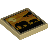Lego Tile 2 x 2 with Elephants Silhouette, Sunset print