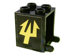 Lego Container, Box 2 x 2 x 2 with Yellow Trident (Aquaraiders II) Pattern on Both Sides (Stickers) - Set 7776