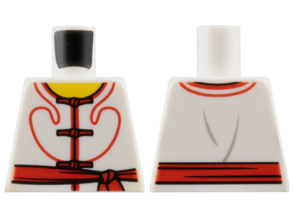Lego Torso Tang Vest with Red Laces and Trim, Sash, Yellow Neck Pattern / White