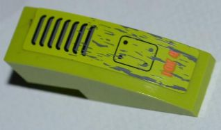 Lego Slope, Curved 3 x 1 with Grille, Bolted Plate and 'IOK4' Pattern (Sticker) - Set 8959 / Lime