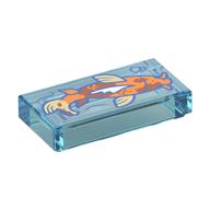 Lego Tile 1 x 2 with Orange Fish (Koi) print / Trans-Light Blue
