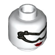 Lego Minifig Head Batwoman, Pearl Titanium Goggles, Red Lips, Smile / Gritted Teeth Print / White