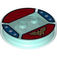 Lego Function Brick Round 4 x 4 x 2/3 with 2 Studs and Gold Wonder Woman Symbol Print
