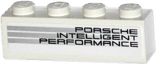 Lego Brick 1 x 4 with 'PORSCHE INTELLIGENT PERFORMANCE' and Light Bluish Gray Stripes Pattern Model Right Side (Sticker) - Set 75912 / White