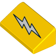 Lego Brick Sloped 30° 1 x 2 x 2/3 with Lightning Bolt Print / Yellow