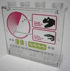 Lego Panel 1 x 4 x 3 - Hollow Studs with Dinosaur Computer Screen Pattern (Sticker) - Sets 7298 / 7477 / Trans-Clear
