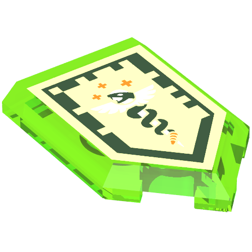 Lego Tile Special 2 x 3 Pentagonal with Nexo Power Shield Print - Serpent of Anti Virus / Trans-Bright Green