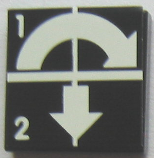 Lego Tile 2 x 2 with White Arrows Curved Clockwise and Down, Numbers 1 and 2 Pattern (Sticker) - Set 8094