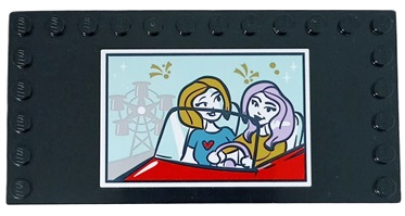 Lego Tile, Modified 6 x 12 with Studs on Edges with Movie Screen with 2 Female Characters Driving Red Sports Car, Fireworks and Ferris Wheel on Light Aqua Background Pattern (Sticker) - Set - 41448