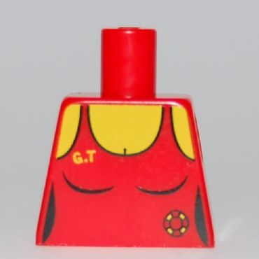 Lego Torso Female Swimsuit with Lifeguard Ring and Yellow 'G.T' Pattern / Red