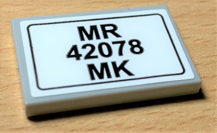Lego Tile 2 x 3 with Black 'MR 42078 MK' on White Background Pattern (Sticker) - Set 42078