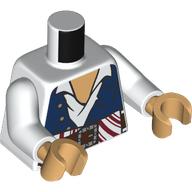 Lego Torso, Dark Blue Vest, Buttons, White Shirt, Nougat Chest, Reddish Brown Belt, Dark Orange/White Sash print, White Arms, Nougat Hands / White