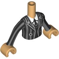 Lego Minidoll Torso with White 'N' on Shield, Dark Bluish Grey Stripes Jacket Print, Warm Tan Hands / Warm Tan