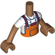 Lego Minidoll Torso Boy with Reddish Orange Apron, Dark Red Strap, White Shirt Print, Medium Nougat Arms and Hands / Medium Nougat