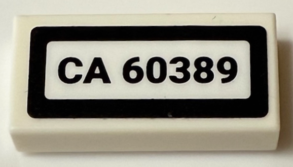 Lego Tile 1 x 2 with 'CA 60389' Pattern (Sticker) - Set 60389