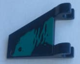 Lego Flag 2 x 2 Trapezoid with Flat Edge with Dark Turquoise Splotches Pattern Model Right Side (Sticker) - Set 76101 / Dark Blue