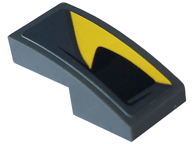 Lego Slope, Curved 2 x 1 x 2/3 with Black Air Vent and Curved Yellow Stripe Pattern Model Left Side (Sticker) - Set 76903