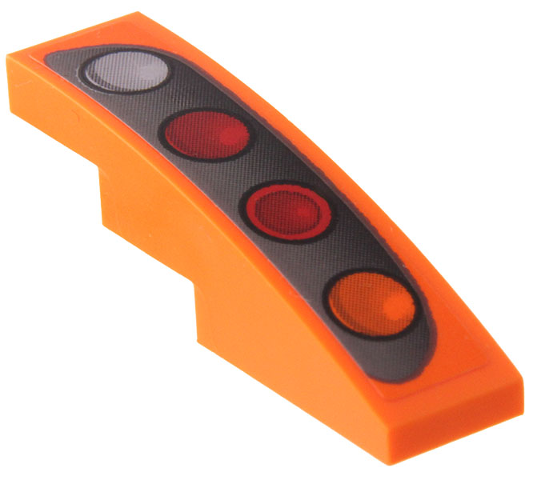 Lego Slope, Curved 4 x 1 with Silver Reverse Light, Orange Blinker, and Red Taillights Pattern Model Right Side (Sticker) - Set 42204 / Orange