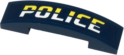 Lego Slope, Curved 4 x 1 x 2/3 Double with Bright Light Yellow and White 'POLICE' on Dark Blue Background Pattern (Sticker) - Set 60274 / Dark Blue