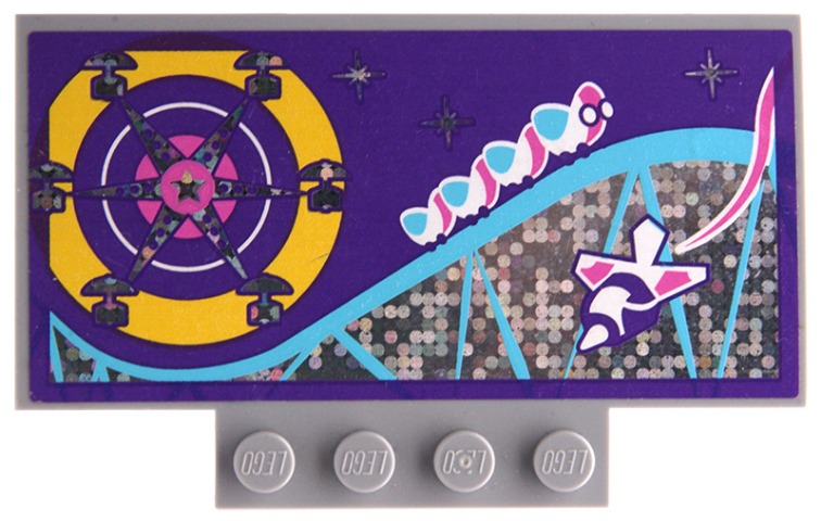 Lego Slope, Curved 5 x 8 x 2/3 with 4 Studs with Ferris Wheel, Roller Coaster and Space Rocket Pattern (Sticker) - Set 41130