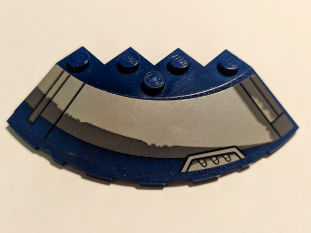 Lego Brick, Round Corner 6 x 6 with Slope 33 Edge, Facet Cutout with Black Lines and Vents Pattern Model Right Side (Sticker) - Set 75199