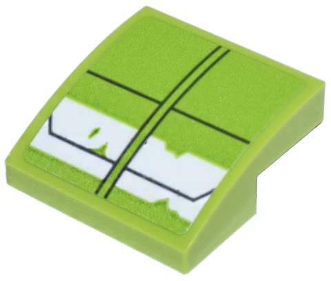 Lego Slope, Curved 2 x 2 x 2/3 with White Thick Stripe and Black Lines on Lime Background Pattern (Sticker) - Set 75314 / Lime