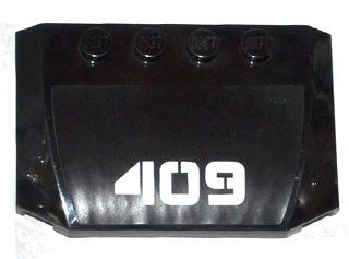 Lego Wedge 4 x 6 x 2/3 Triple Curved with White '409' Pattern (Sticker) - Set 70815 / Black