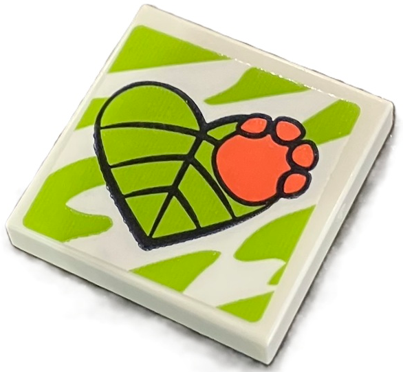 Lego Tile 2 x 2 with Coral Paw Print on Lime Heart Shaped Leaf Pattern (Sticker) - Set 41423
