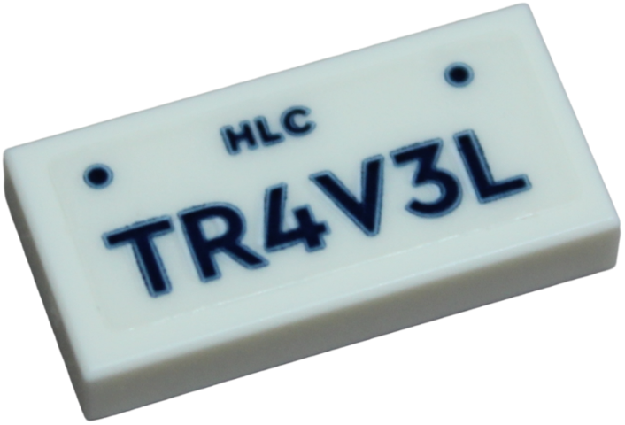 Lego Tile 1 x 2 with License Plate with Black 'HLC TR4V3L' Pattern (Sticker) - Set 42659