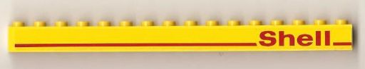 Lego Brick 1 x 16 with Red Line and 'Shell' Right Pattern (Sticker) - Set 1256