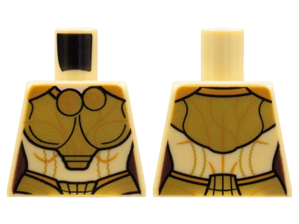 Lego Torso Female Armor, Gold Circles and Belt, Medium Nougat Trim Lines Pattern / Tan