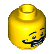 Lego Minifig Head Gordon Zola, Moustache Curly Long Thick, Open Mouth, Scared Print [Hollow Stud]
