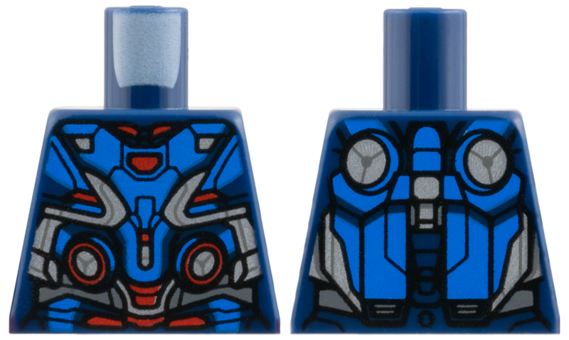 Lego Torso Blue Armor Panels, Red Highlights and Arc Reactor, Silver Trim Pattern / Dark Blue