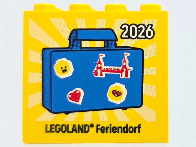 Lego Brick 2 x 4 x 3 with 2026 LEGOLAND Feriendorf Pattern / Yellow