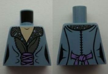 Lego Torso LotR Dress with Gray Patterned Collar and Pink Sash Pattern (Arwen) / Sand Blue