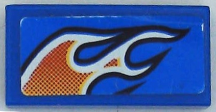 Lego Tile 1 x 2 with Red, Orange and White Flames Pattern Model Right Side (Sticker) - Set 8182