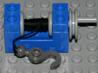 Lego String Reel Winch 2 x 4 x 2 with Light Gray Drum with Black String and Dark Gray Hook with Tow Ball