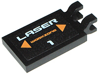 Lego Tile, Modified 2 x 3 with 2 U Clips with White 'LASER 1', Orange 'WORKZONE' and Triangles Pattern (Sticker) - Set 7699