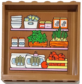 Lego Panel 1 x 6 x 5 with Shelves with Bowls, Jars, Herbs, Onions, Apples and Sacks of Flour Pattern (Sticker) - Set 42655
