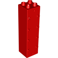 Lego Duplo Building Wall 2 x 2 x 6 with Drawer Slots on One Side and Eight Hinges on the Other / Red