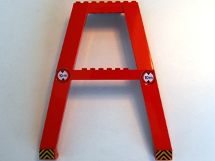 Lego Support Crane Stand Double with '10m' Clearance and Black and Yellow Danger Stripes Pattern (Stickers) – Set 6542 / Red