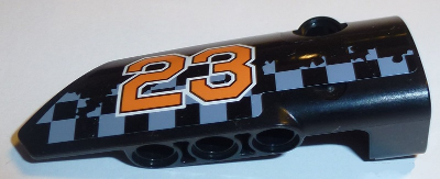 Lego Technic, Panel Fairing # 4 Small Smooth Long, Side B with Orange '23' on Gray Checkered Background Pattern (Sticker) - Set 42002