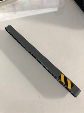 Lego Technic, Liftarm Thick 1 x 15 with Black and Yellow Danger Stripes Pattern Model Left Side (Sticker) - Set 42098