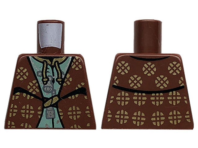 Lego Torso Harry Potter Robe, Reddish Brown over Sand Green Shirt, Gold Circles Pattern / Reddish Brown