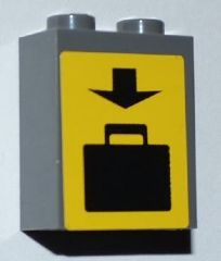 Lego Brick 1 x 2 x 2 with Inside Axle Holder with Black Arrow and Suitcase on Yellow Background Pattern (Sticker) - Set 3182