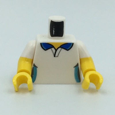 Lego Torso, Dual Molded Arms, Shirt, Dark Blue Collar, Dark Turquoise Sided Print, White Sleeves Pattern, Yellow Arms and Hands