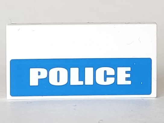 Lego Tile 2 x 4 with White 'POLICE' on Blue Background Half Height Pattern (Sticker) - Set 7288
