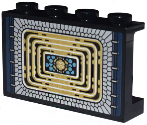 Lego Panel 1 x 4 x 2 with Side Supports - Hollow Studs with Gold Concentric Rectangles, Light Bluish Gray Border and Dark Blue Edges (Quantum Tunnel) Pattern (Sticker) - Set 76266
